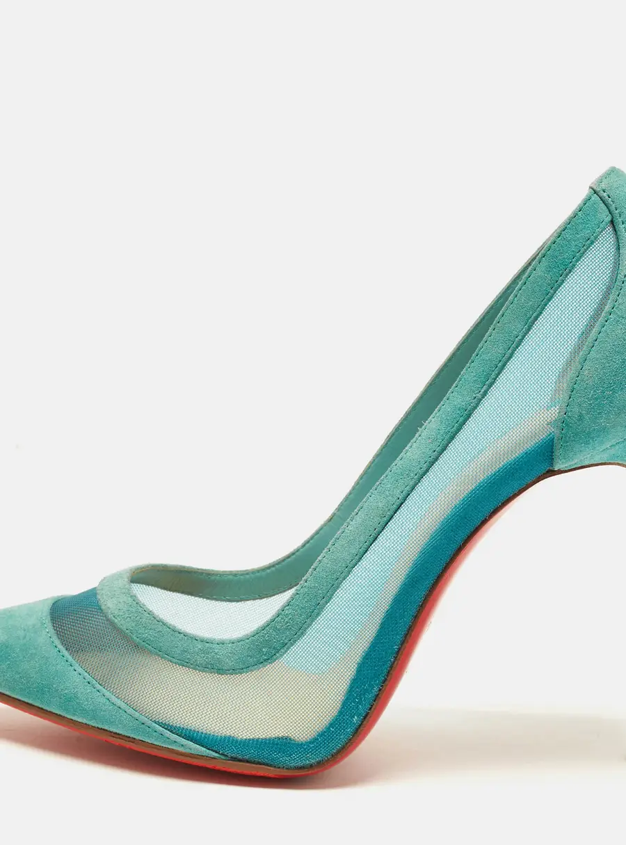 Christian Louboutin Galativi Size 38 Teal Mesh and Suede Pumps