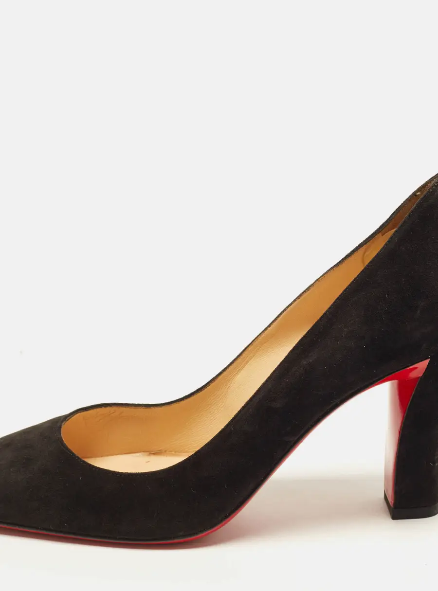Christian Louboutin VIVA 85 Size 38.5 Black Suede Block Heel Pumps