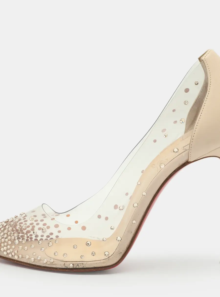 Christian Louboutin Degrastrass Size 37.5 Beige/Transparent Leather and PVC Pumps
