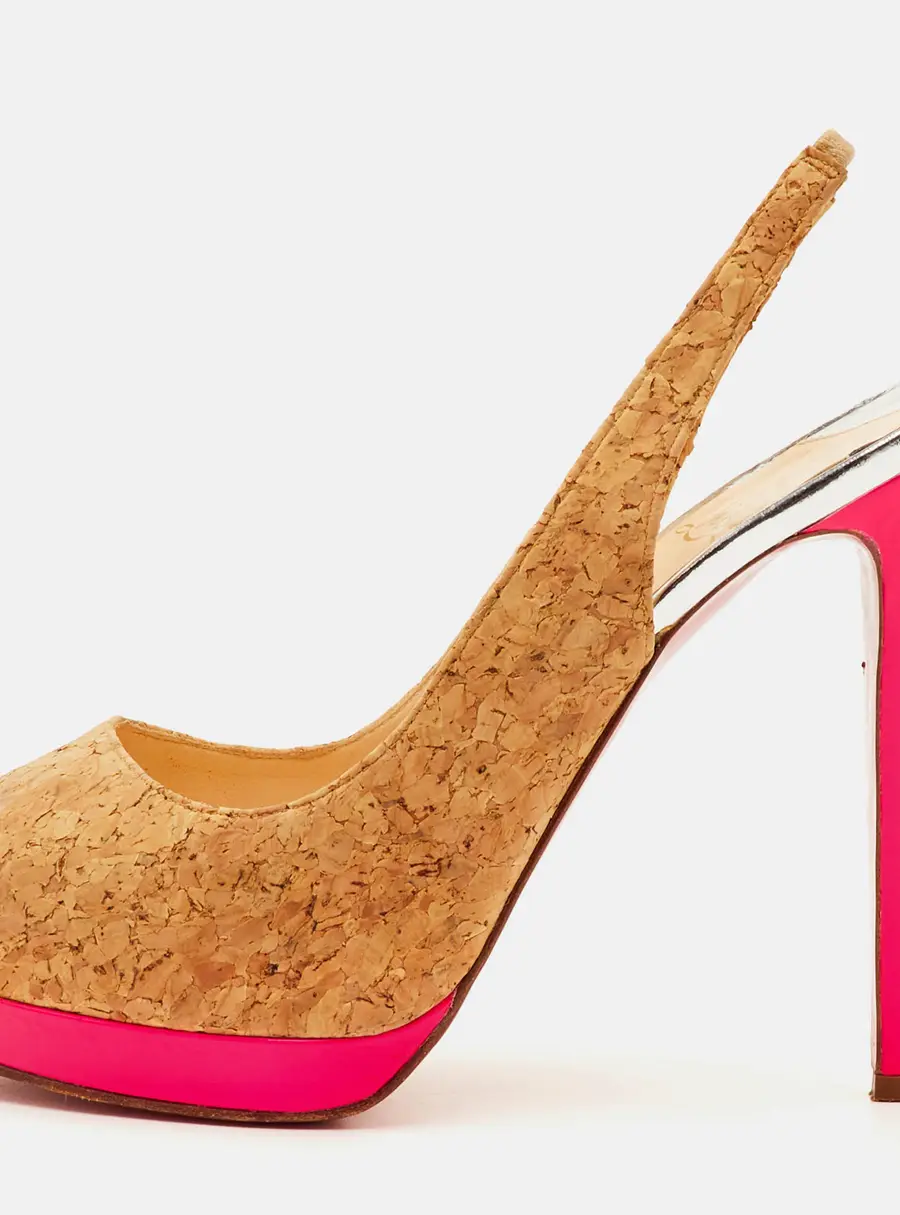 Christian Louboutin Catenita Size 39.5 Beige Cork Platform Slingback Sandals