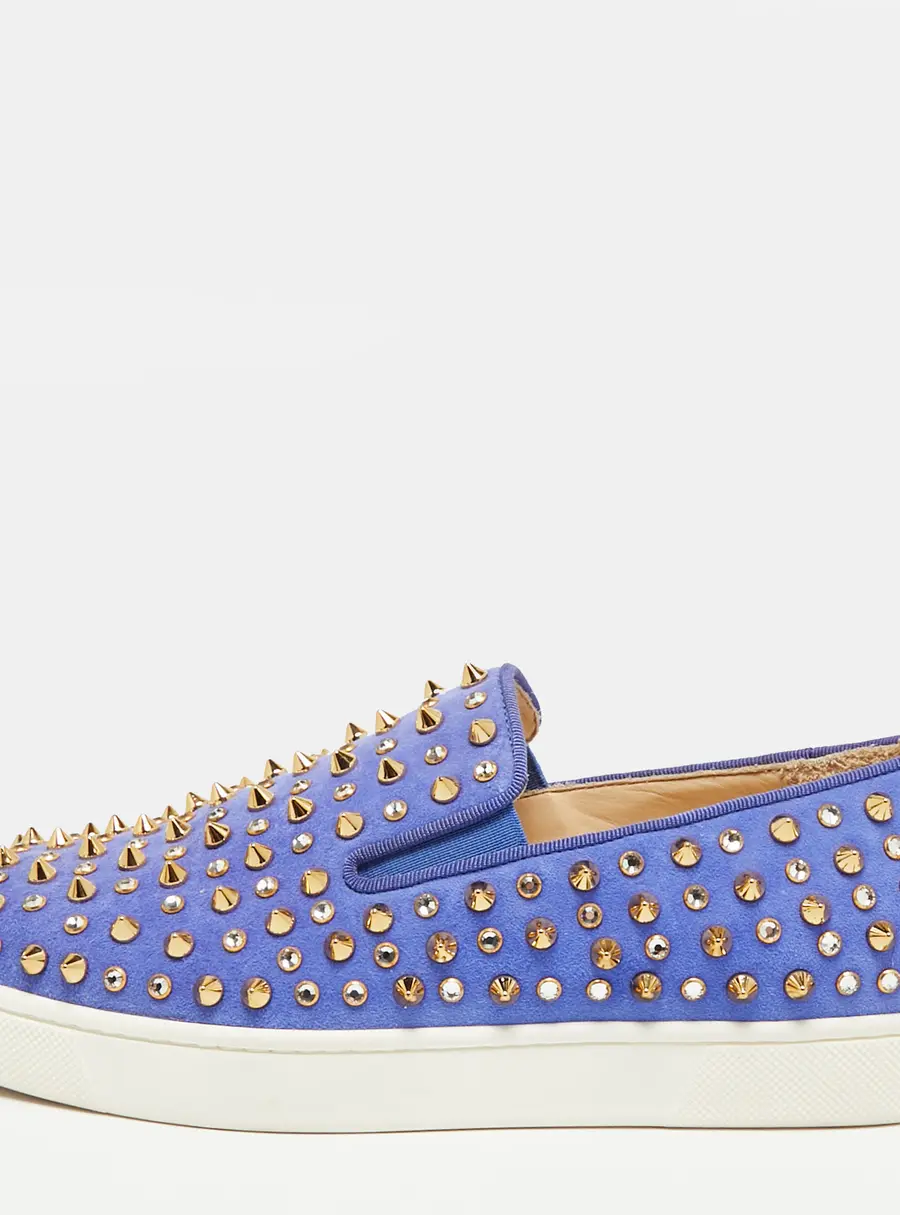 Christian Louboutin Roller Boat Size 36.5 Blue Suede Slip On Sneakers