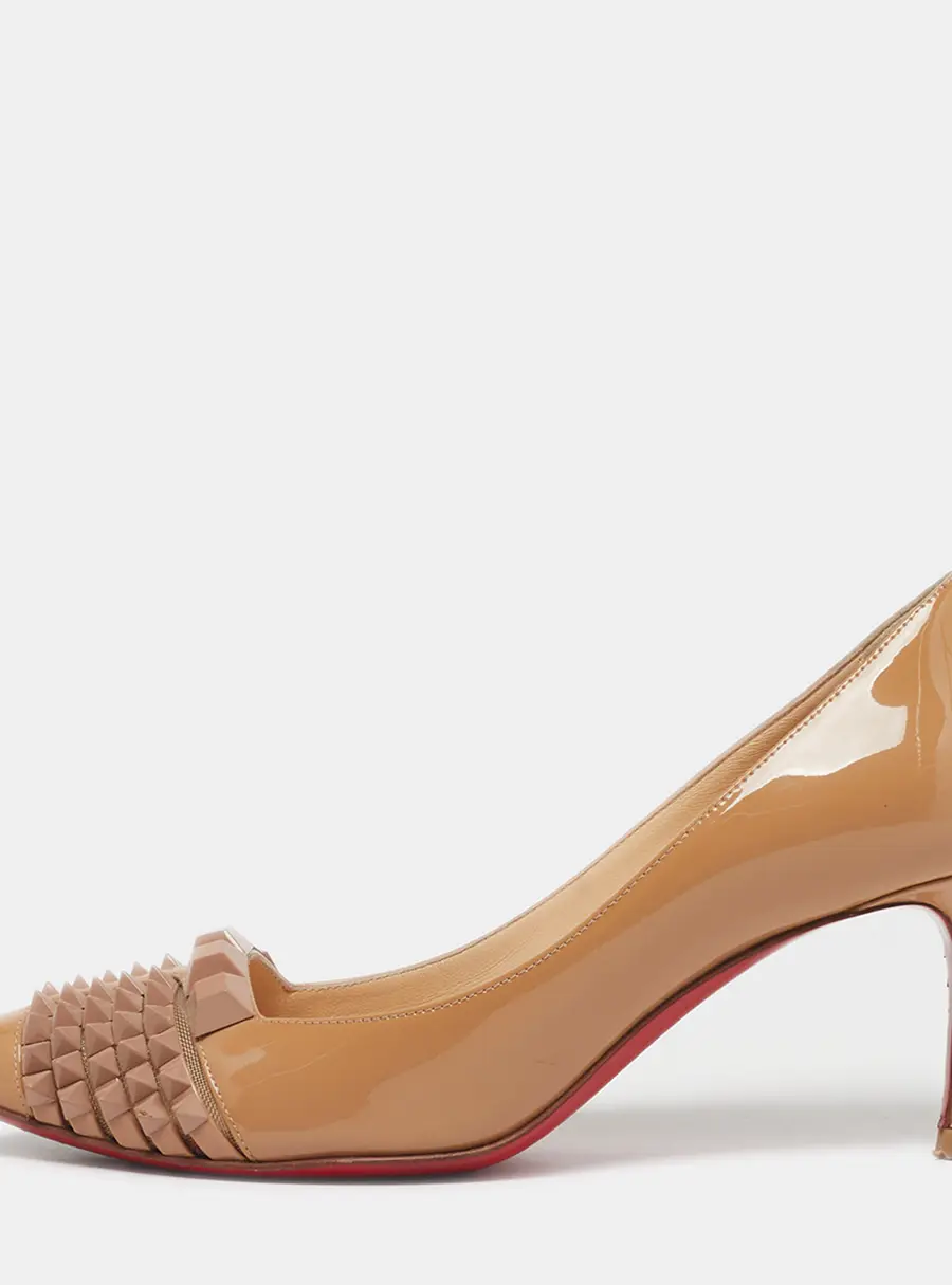Christian Louboutin Pyrami Size 35.5 Beige Mesh and Patent Leather Pumps