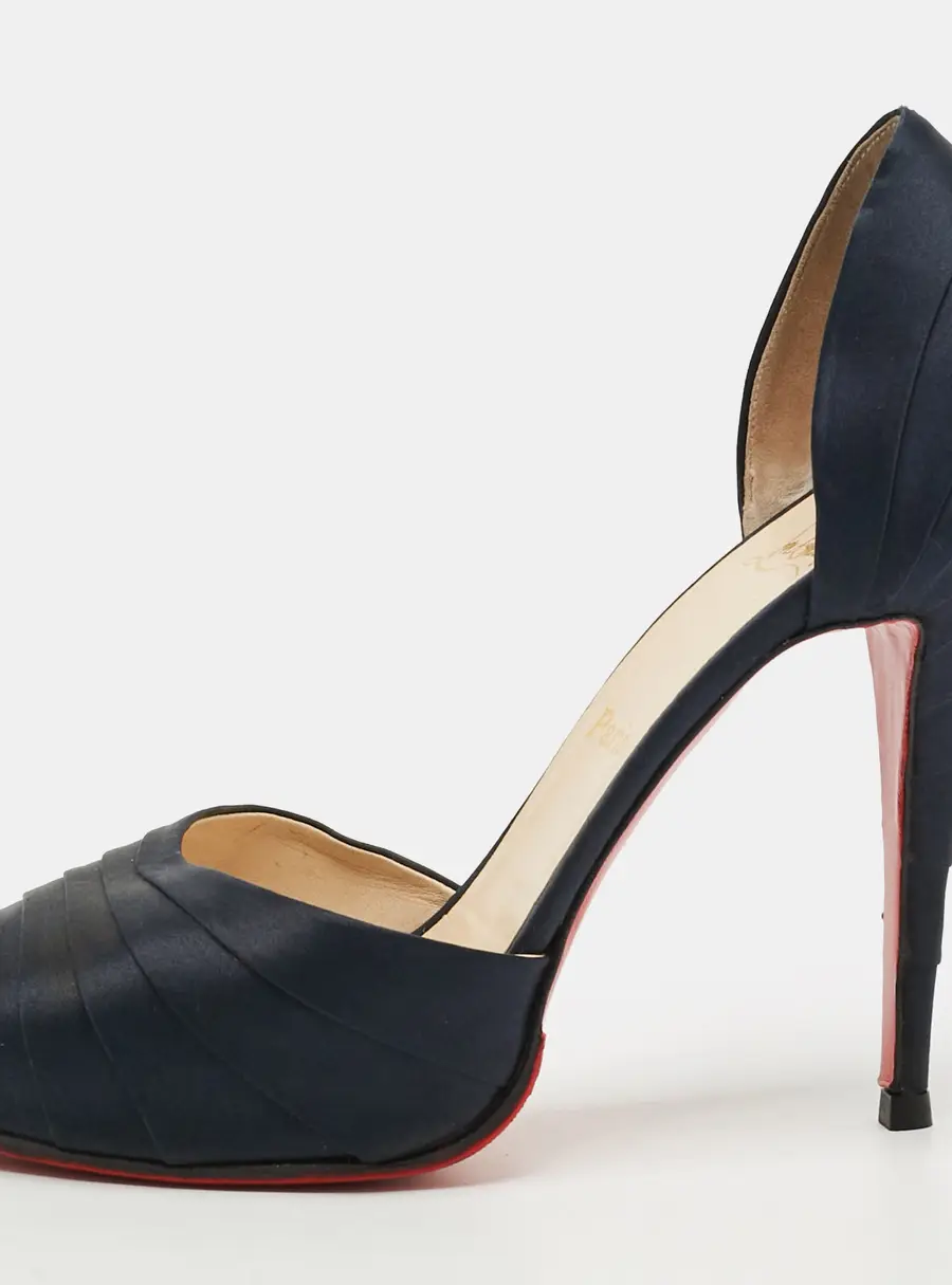 Christian Louboutin Armadillo Size 39 Navy Blue Satin D'orsay Pumps
