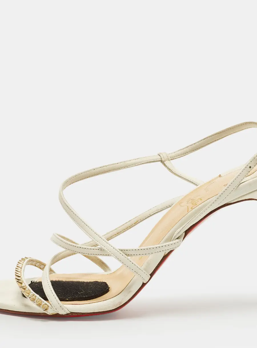 Christian Louboutin Spike Size 37.5 White Leather Slingback Sandals