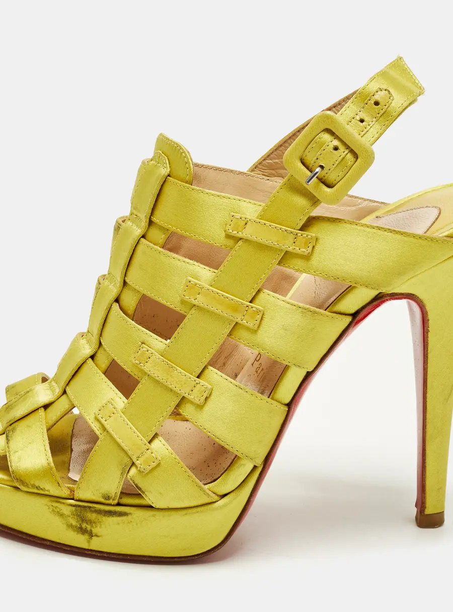 Christian Louboutin Paquita Size 36 Yellow Satin Platform Ankle Strap Sandals