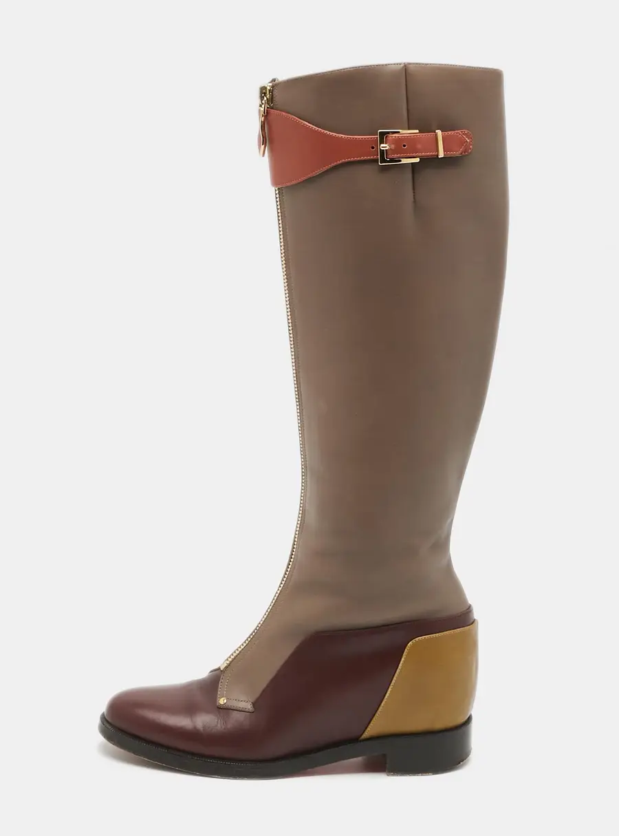 Christian Louboutin Size 36 Multicolor Leather Front Zip Knee Length Riding Boots