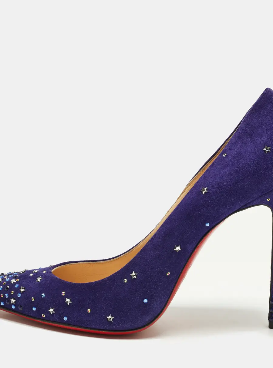 Christian Louboutin  Size 41 Blue Suede Crystal Star Embellished Gravitanita Pointed Toe Pumps