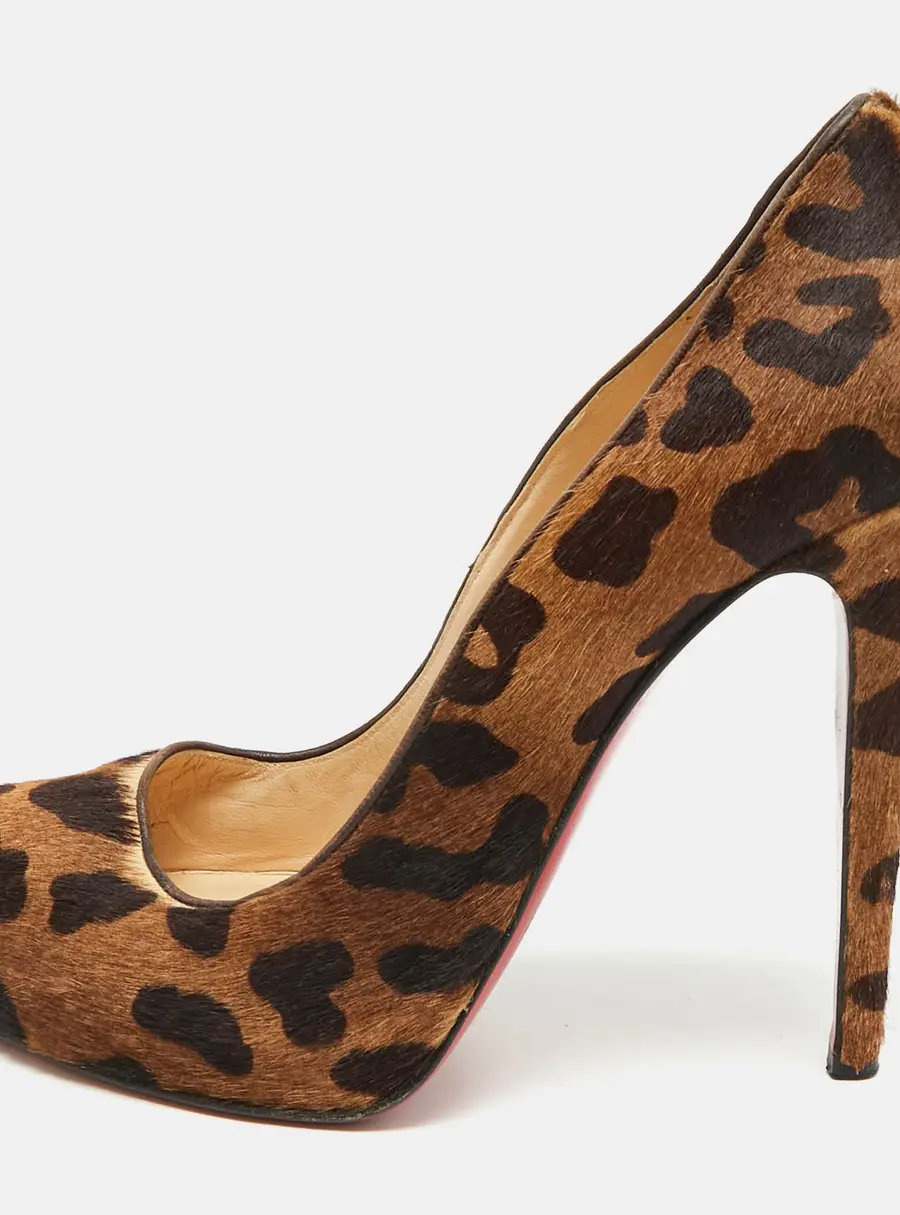 Christian Louboutin Size 39.5 Brown Leopard Print Calf Hair Platform Pumps