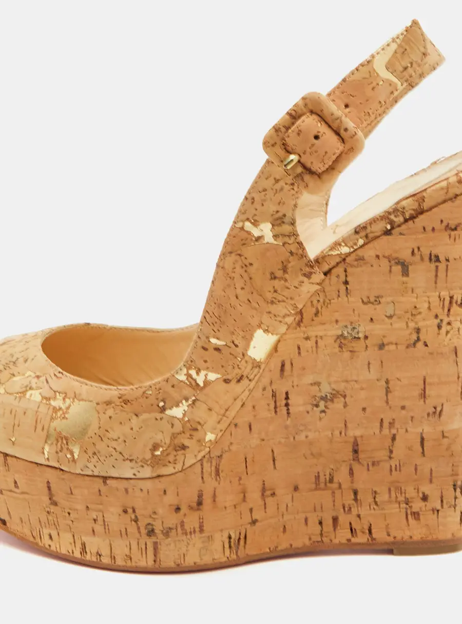 Christian Louboutin Une Plume Size 39 Beige Cork Platform Wedge Peep Toe Slingback Sandals