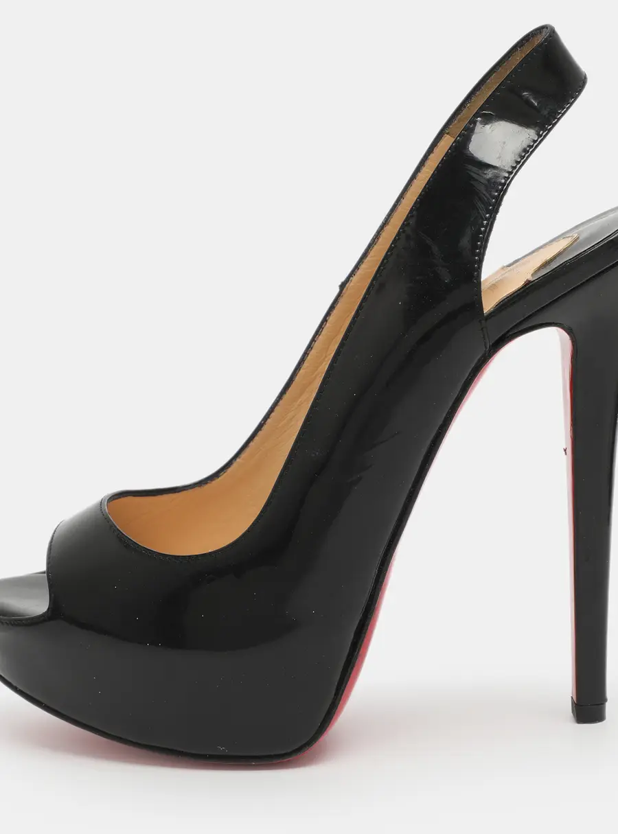 Christian Louboutin Lady Peep Size 36.5 Black Patent Leather Platform Sandals