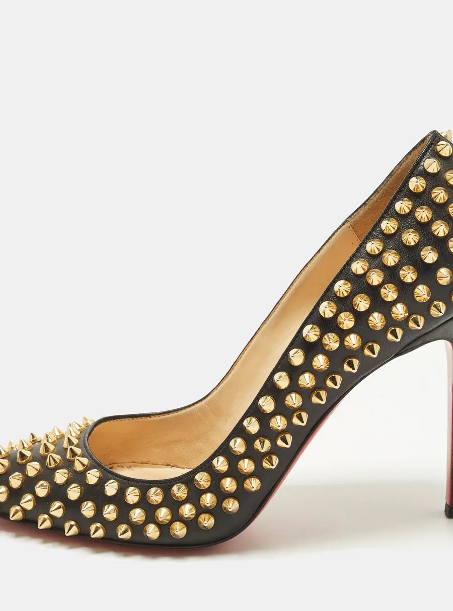 Christian Louboutin Pigalle Spikes Size 37.5 Black Leather Pumps
