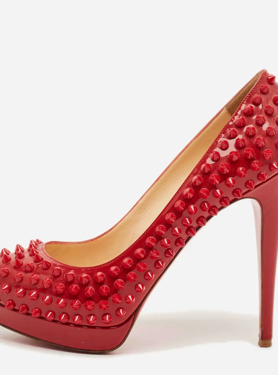 Christian Louboutin Pigalle Spikes Size 38.5 Red Patent Leather Pumps