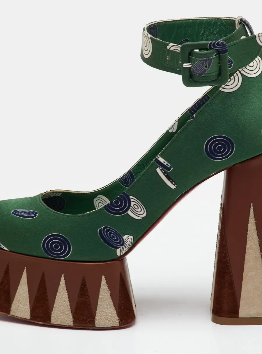 Christian Louboutin Size 37 Green Brown Silk Printed Yazefir Platform Pumps