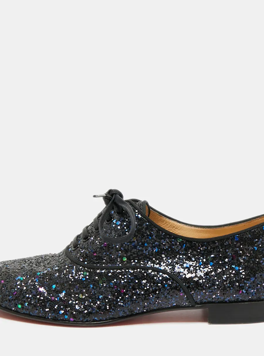 Christian Louboutin Fred Size 37 Navy Blue Glitter Oxfords