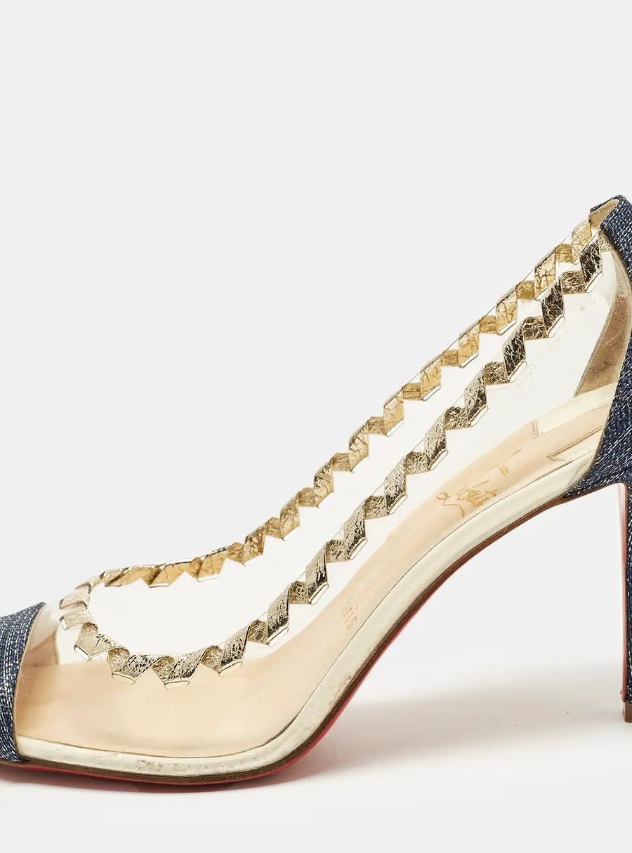 Christian Louboutin Size 39.5 Blue/Transparent  Lurex Fabric and PVC Pumps