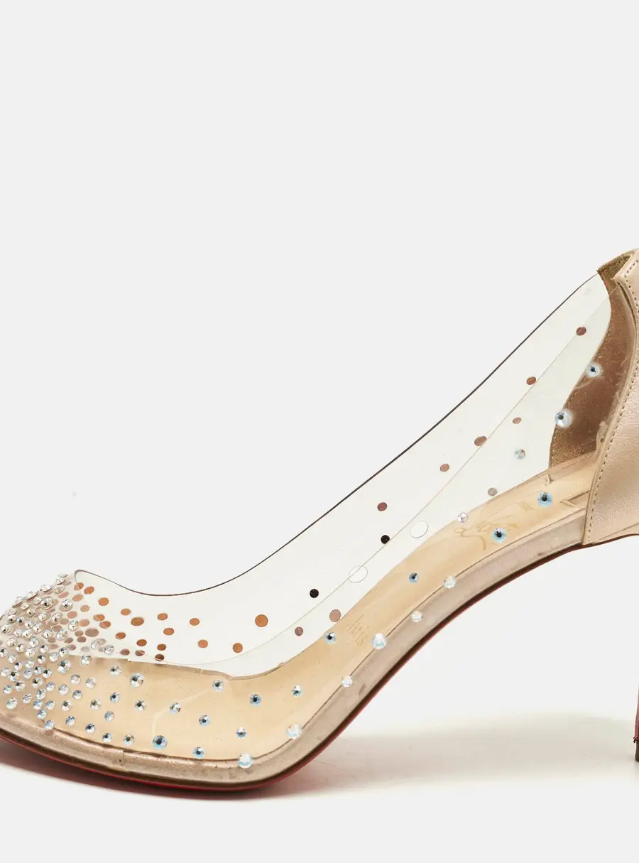 Christian Louboutin Size 38.5 Transparent Leather and PVC Peep Toe Pumps