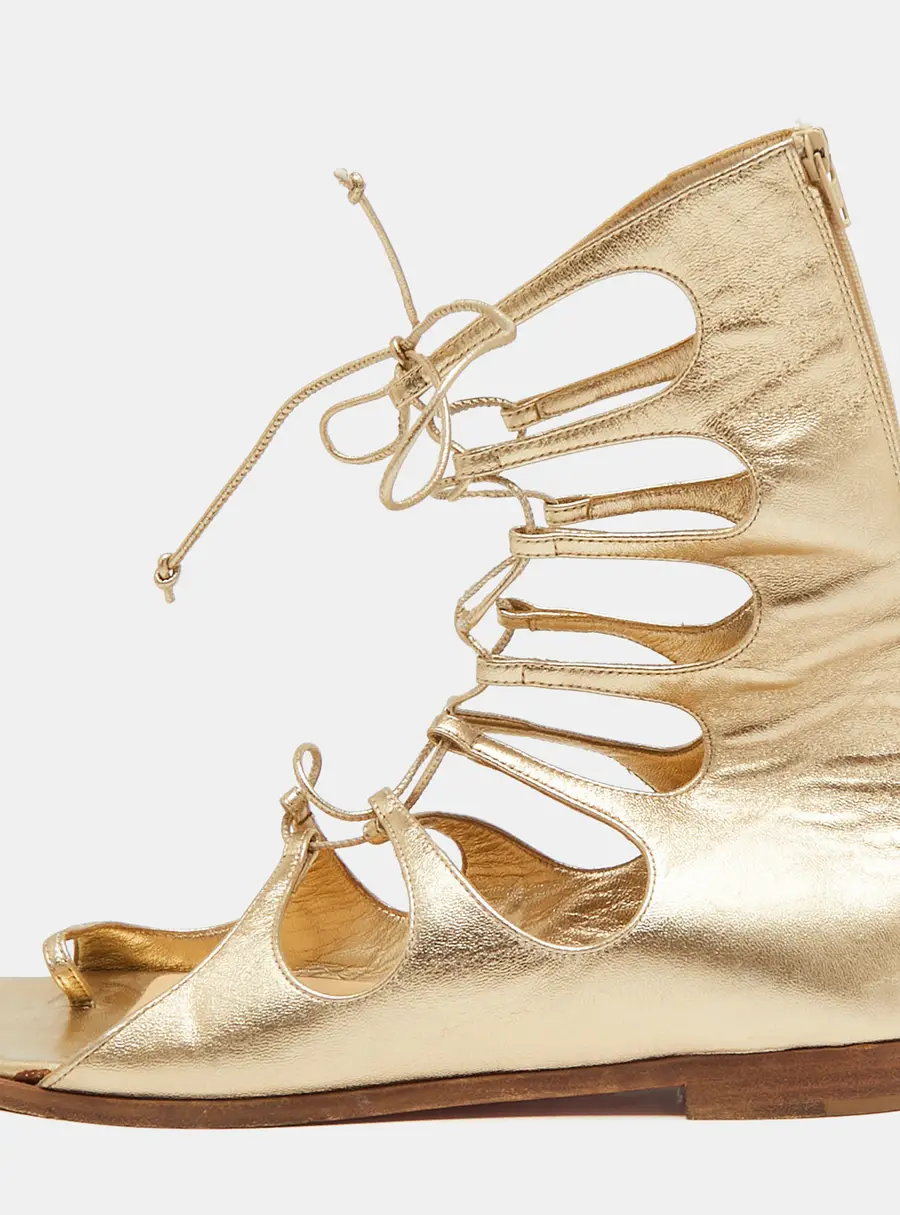 Christian Louboutin Size 39 Gold Leather Gladiator Flat Sandals