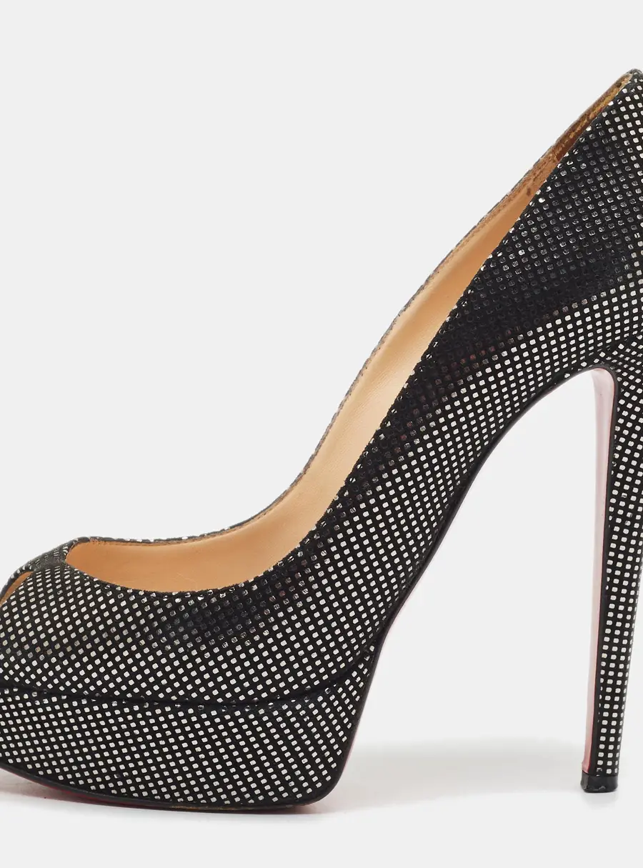 Christian Louboutin Lady Peep Size 39 Black Texture Suede Platform Pumps