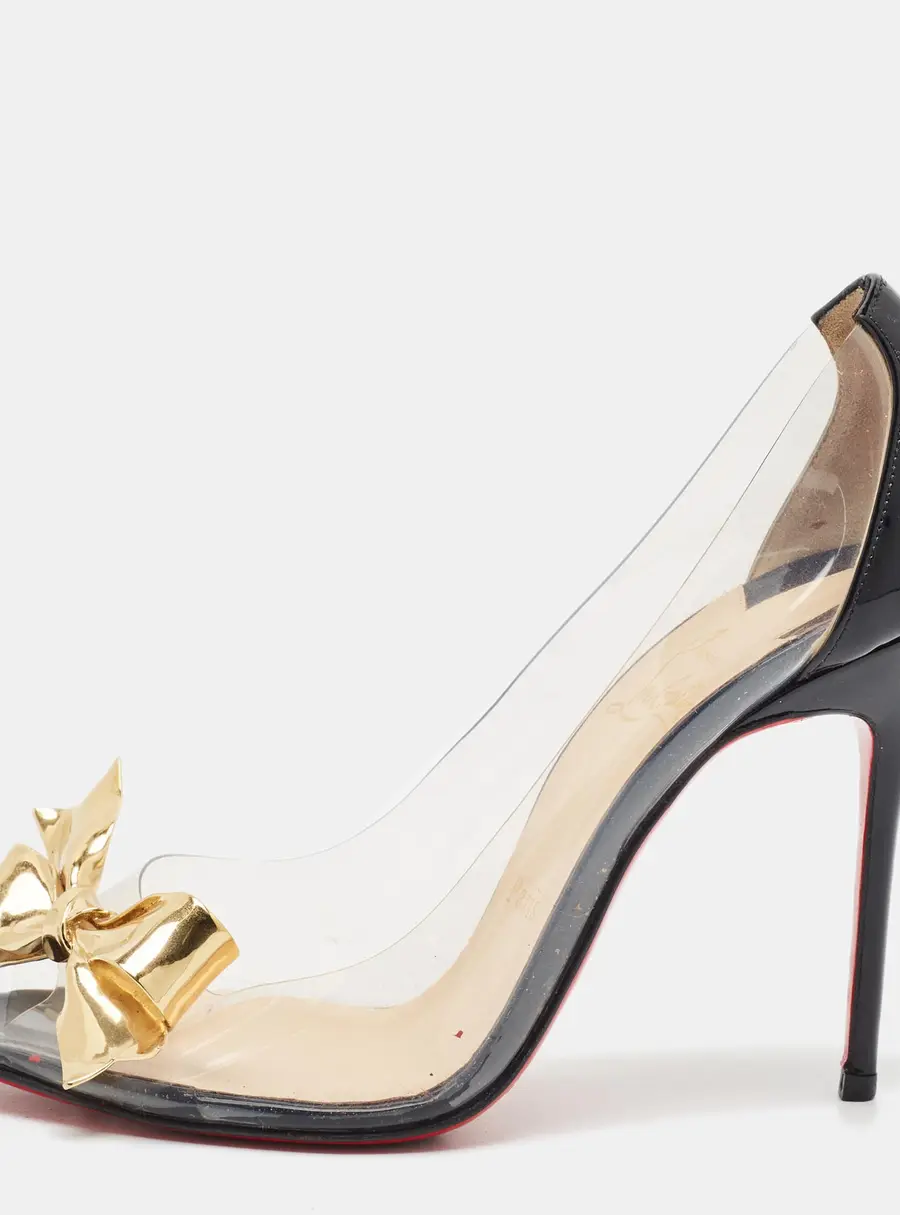 Christian Louboutin Justinodo Size 37 Black Patent Leather and Transparent PVC Pumps