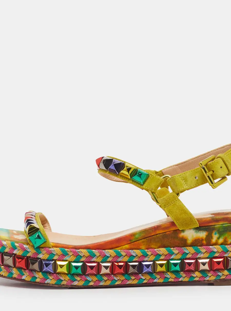 Christian Louboutin Cataclou Size 37 Multicolor Suede Wedge Sandals