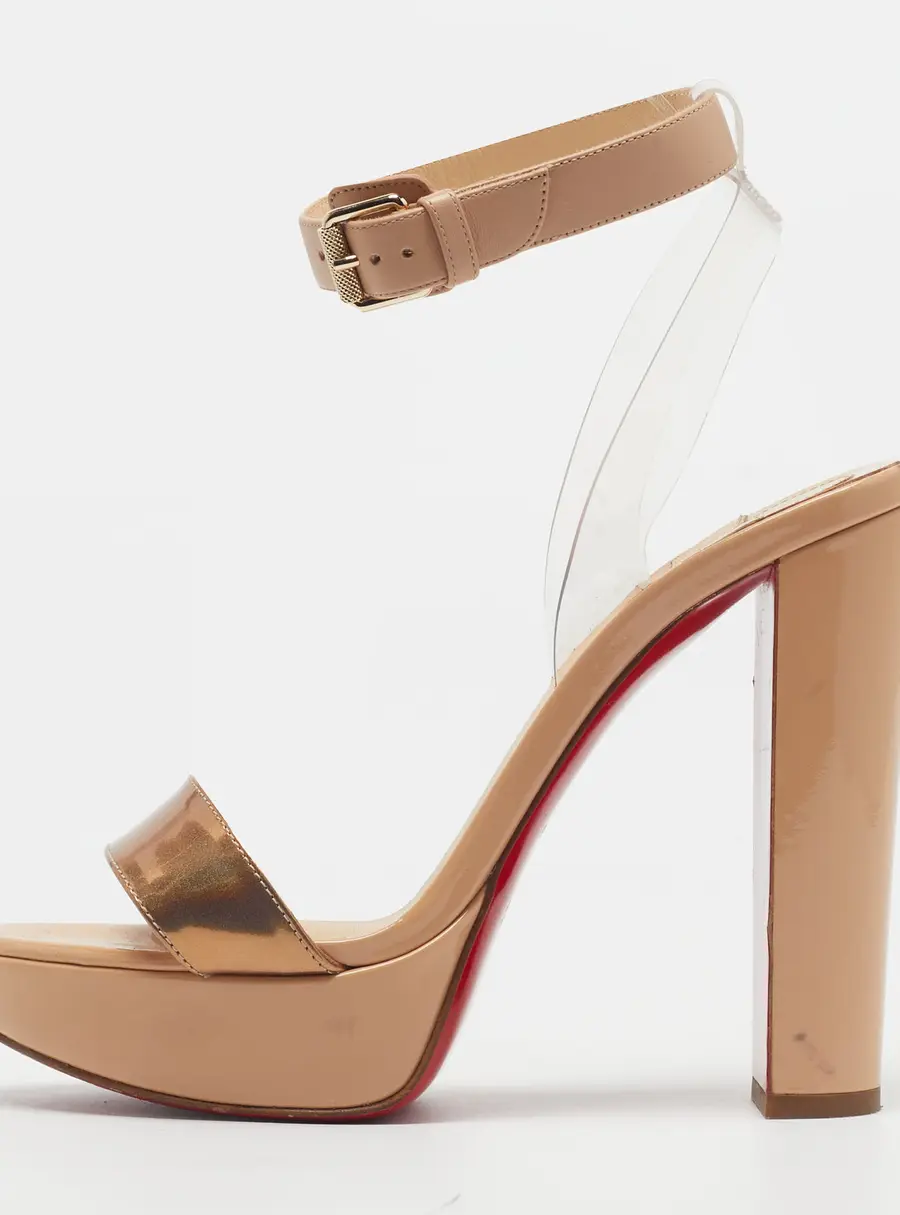 Christian Louboutin Size 39 Tricolor Leather and Patent and PVC Platform Ankle Strap Sandals