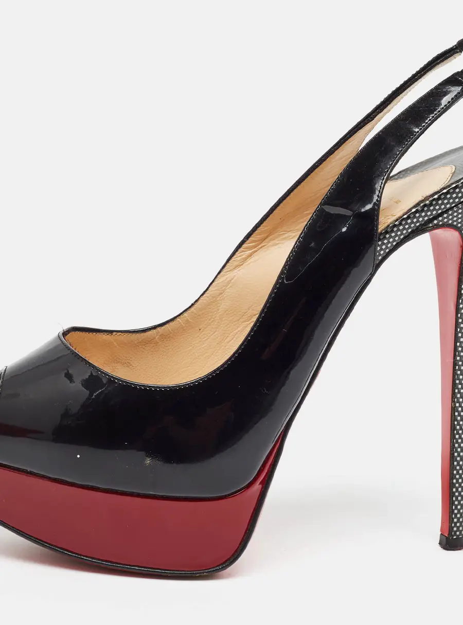 Christian Louboutin Lady Peep Size 37.5 Tricolor Patent Leather Platform Slingback Sandals