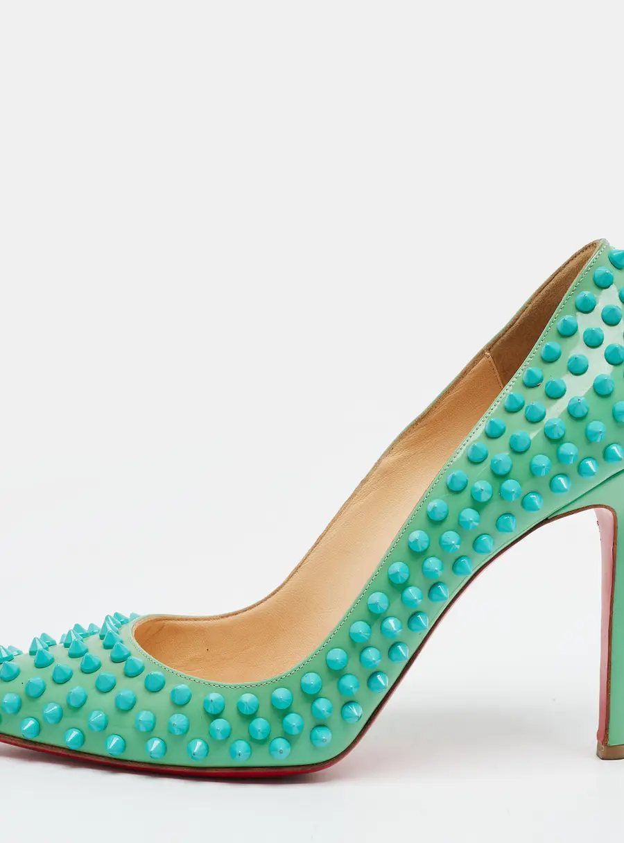 Christian Louboutin Follies Spikes Size 40 Blue Patent Leather Pumps