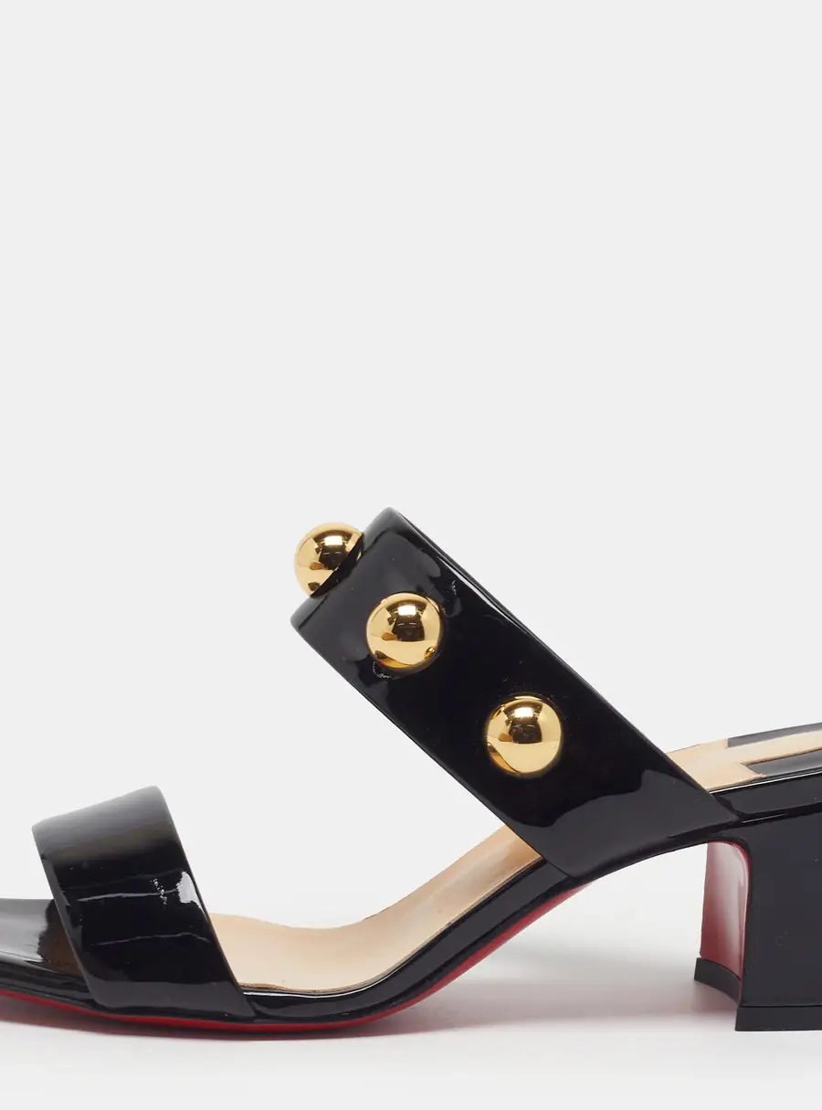 Christian Louboutin Simple Billi Size 36.5 Black Patent Leather 55 Studded Slide Sandals