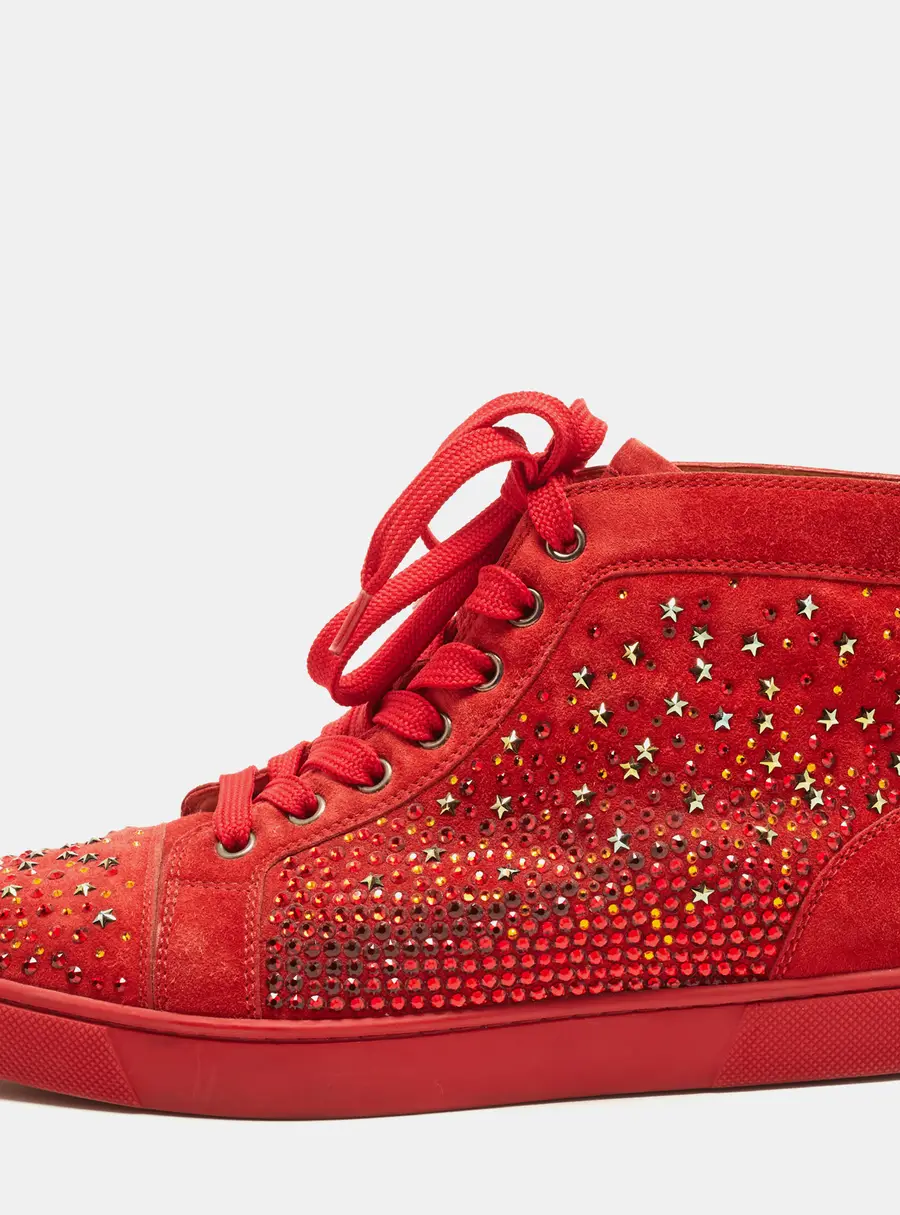 Christian Louboutin Louis Size 38.5 Red Suede High Top Sneakers