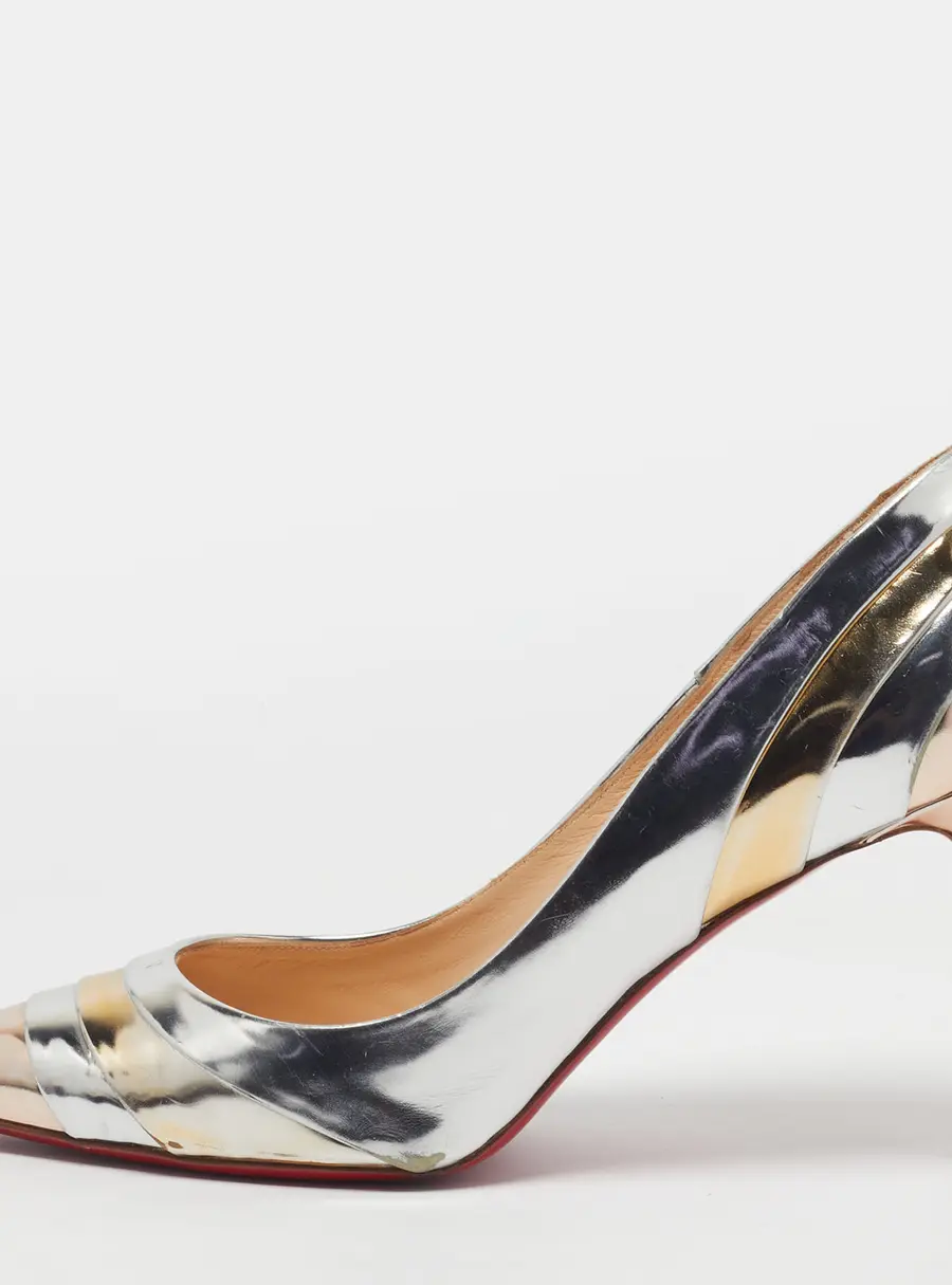 Christian Louboutin Eklectica Size 41 Silver/Gold Patent Leather Pumps