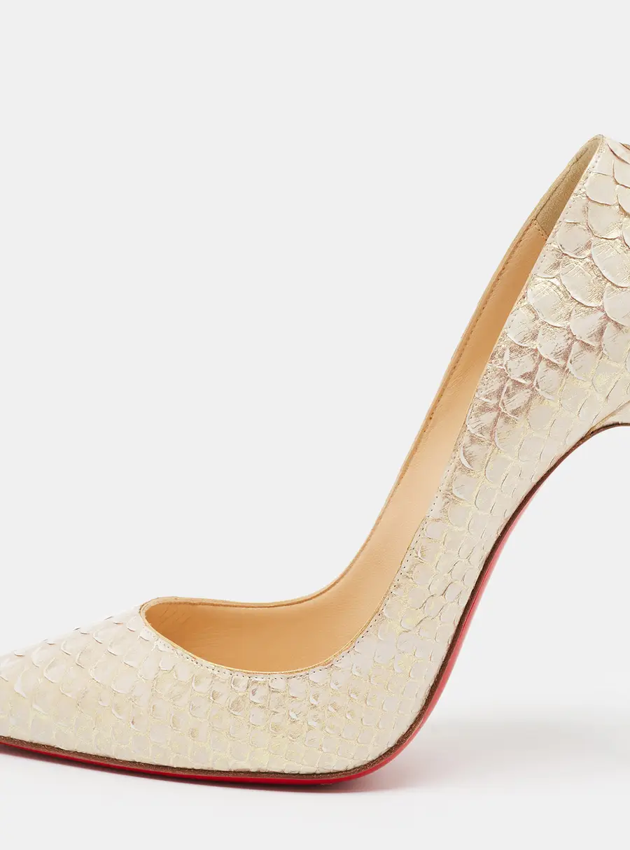 Christian Louboutin So Kate Size 40.5 Gold/Cream Python Leather Pumps
