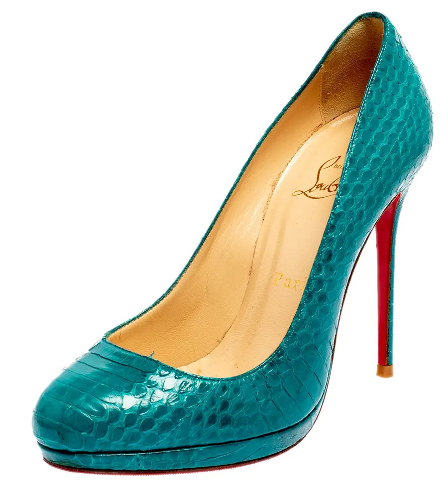 Christian Louboutin Torquoise Blue Python New Simple Pumps Size 37