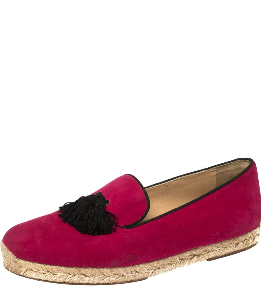 Christian Louboutin Pink Suede Cheetah Tassel Espadrilles Size 39
