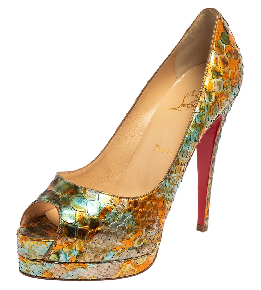 Christian Louboutin Multicolor  Python Leather Peep Toe Pumps Size 39