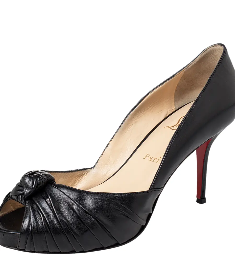 Christian Louboutin Black Leather Knot Peep Toe Pumps Size 39