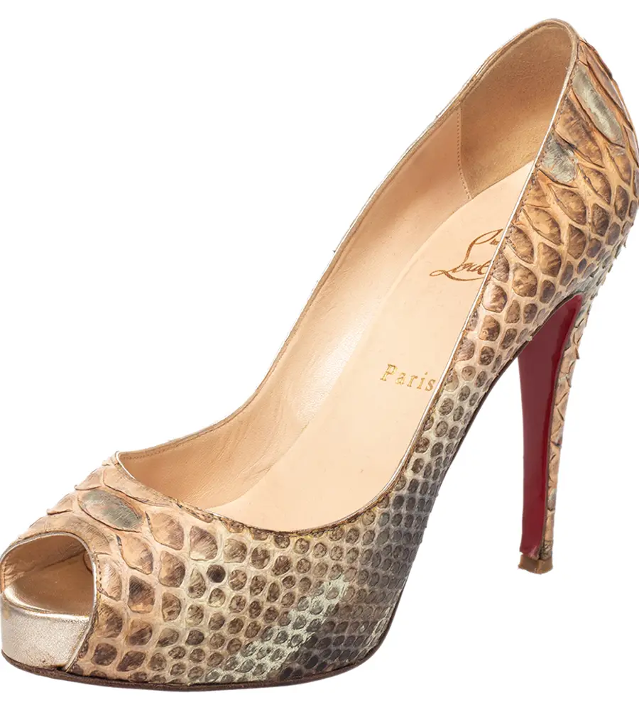Christian Louboutin Very Prive Size 39.5 Multicolor Python Leather Peep Toe Pumps