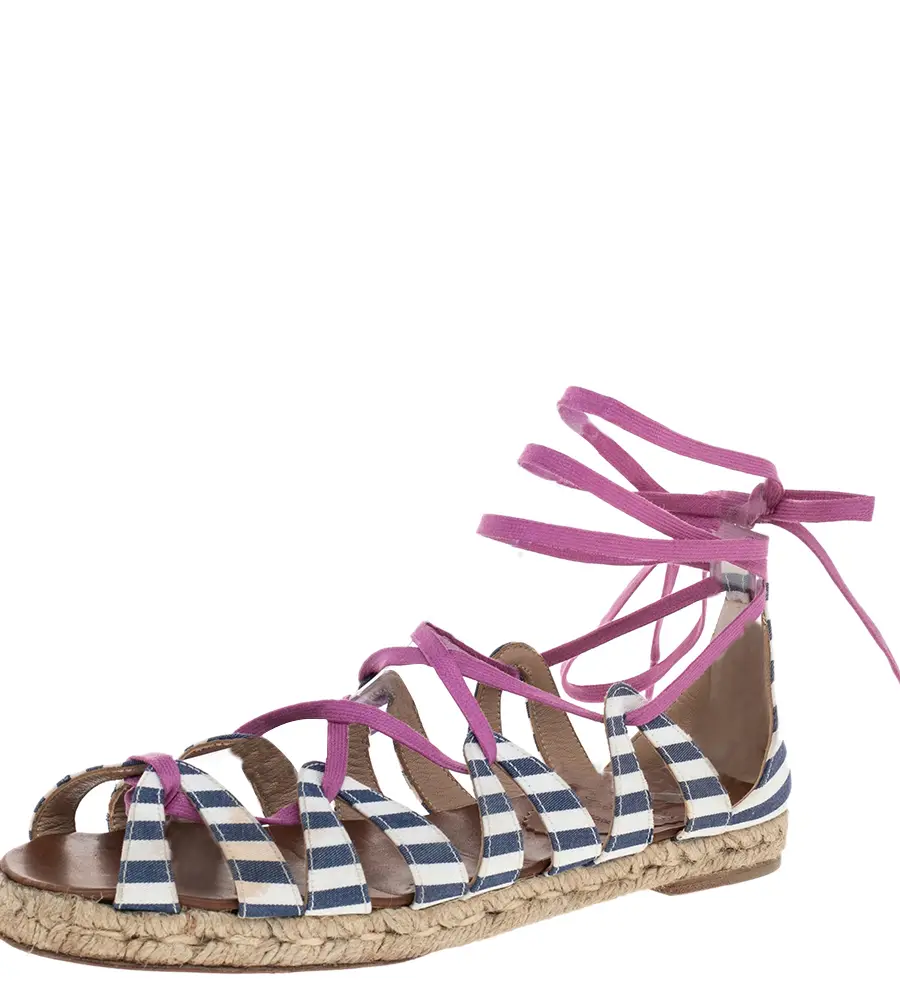 Christian Louboutin Multicolor Fabric Espadrille Ankle Wrap Flat Sandals Size 36