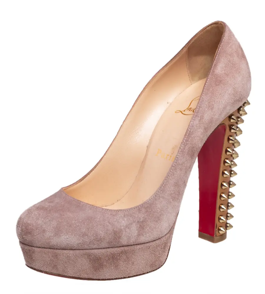 Christian Louboutin Beige Suede Spiked Platform Pumps Size 37