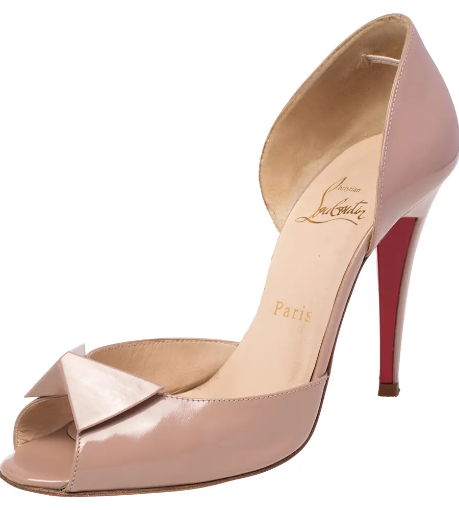 Christian Louboutin Beige Patent Leather D'orsay Peep Toe Pumps Size 38