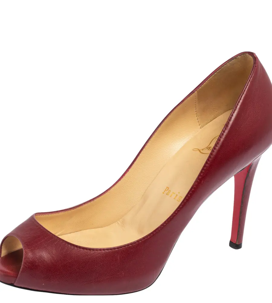 Christian Louboutin Yoyo Size 36.5 Burgundy Leather Peep Toe Pumps