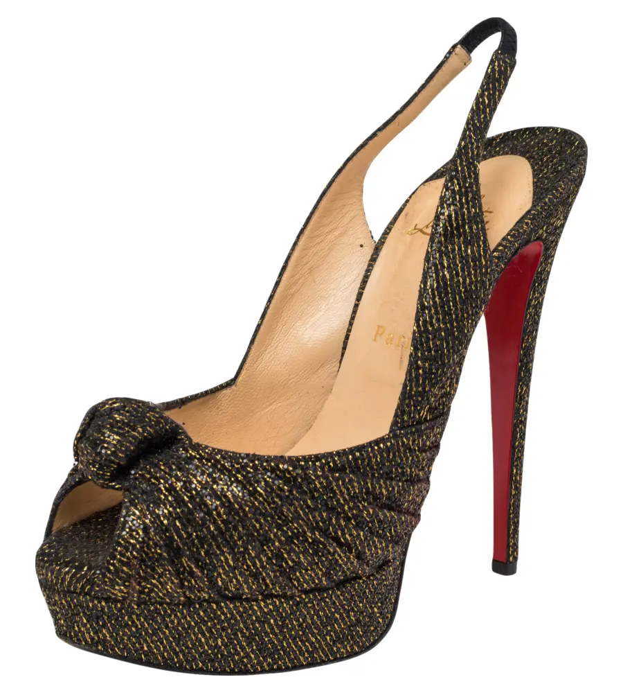 Christian Louboutin Metallic Bronze Lurex Fabric Jenny Knotted Slingback Pumps Size 39.5