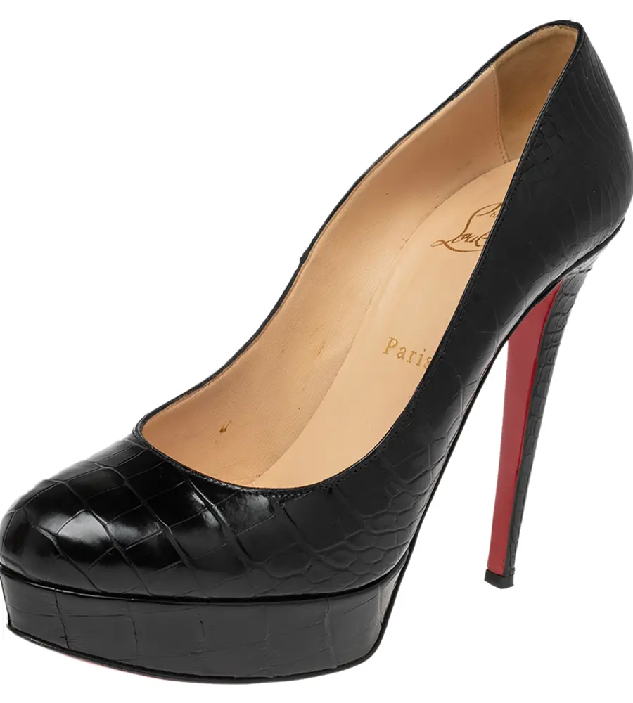 Christian Louboutin Black Crocodile Leather Bianca Platform Pumps Size 39.5