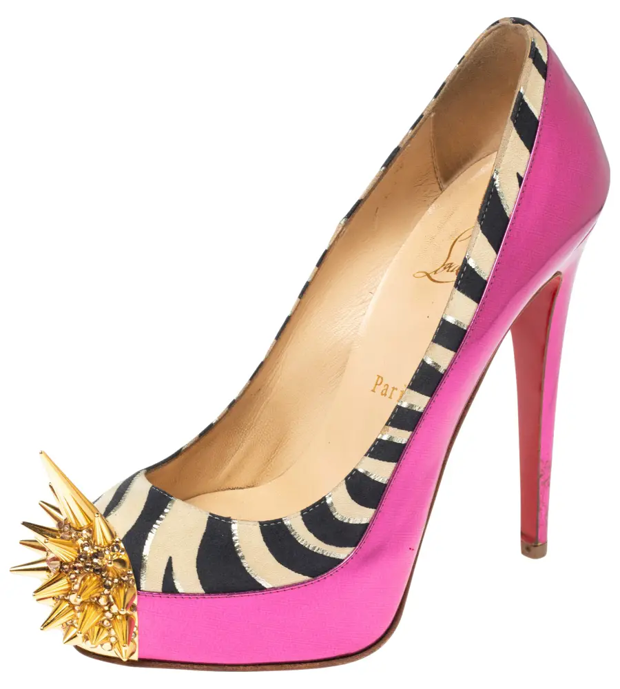 Christian Louboutin Pink Zebra Print Suede And Patent Leather Limited Edition Asteroid Spike Pumps Size 36