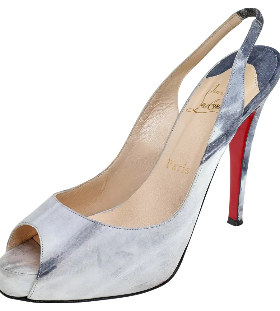 Christian Louboutin Grey Nubuck Leather No Prive Slingback Pumps Size 37.5