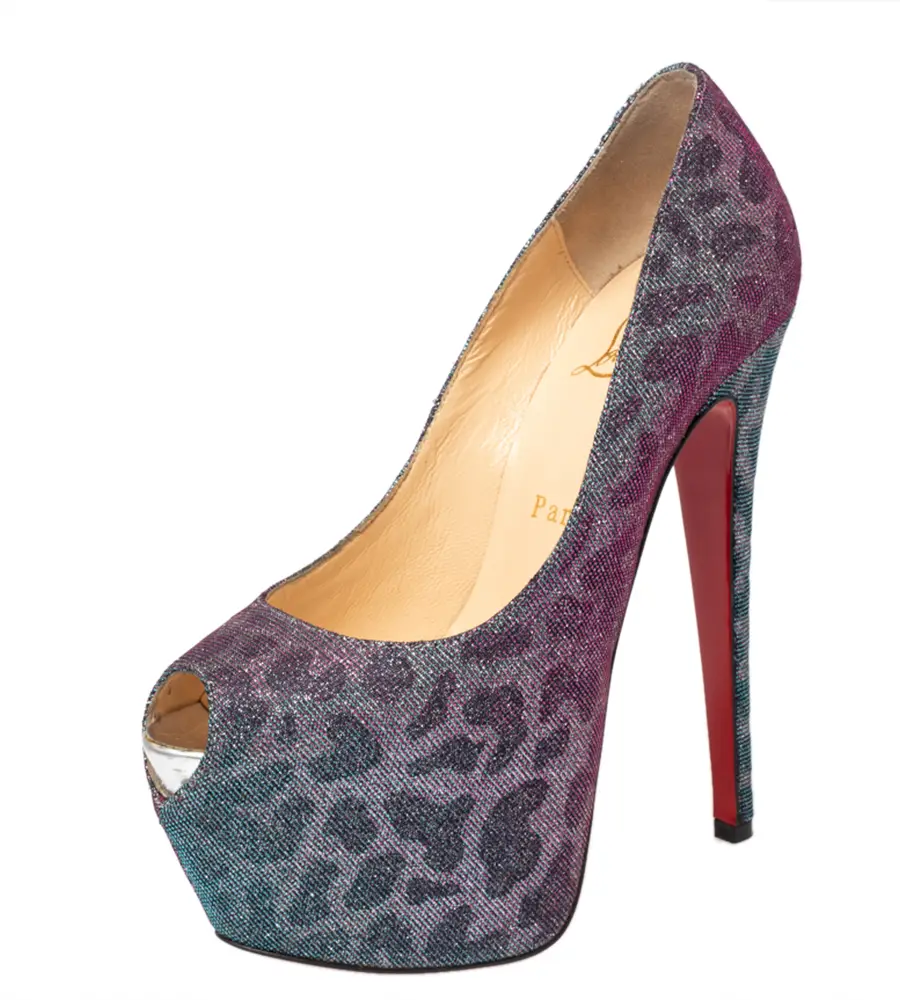 Christian Louboutin Multicolor Leopard Print Lurex Highness Peep Toe Platform Pumps Size 36.5
