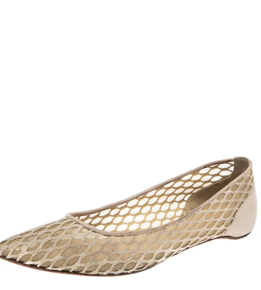 Christian Louboutin Size 36.5 Beige Laminated Leather and Mesh Ballet Flats