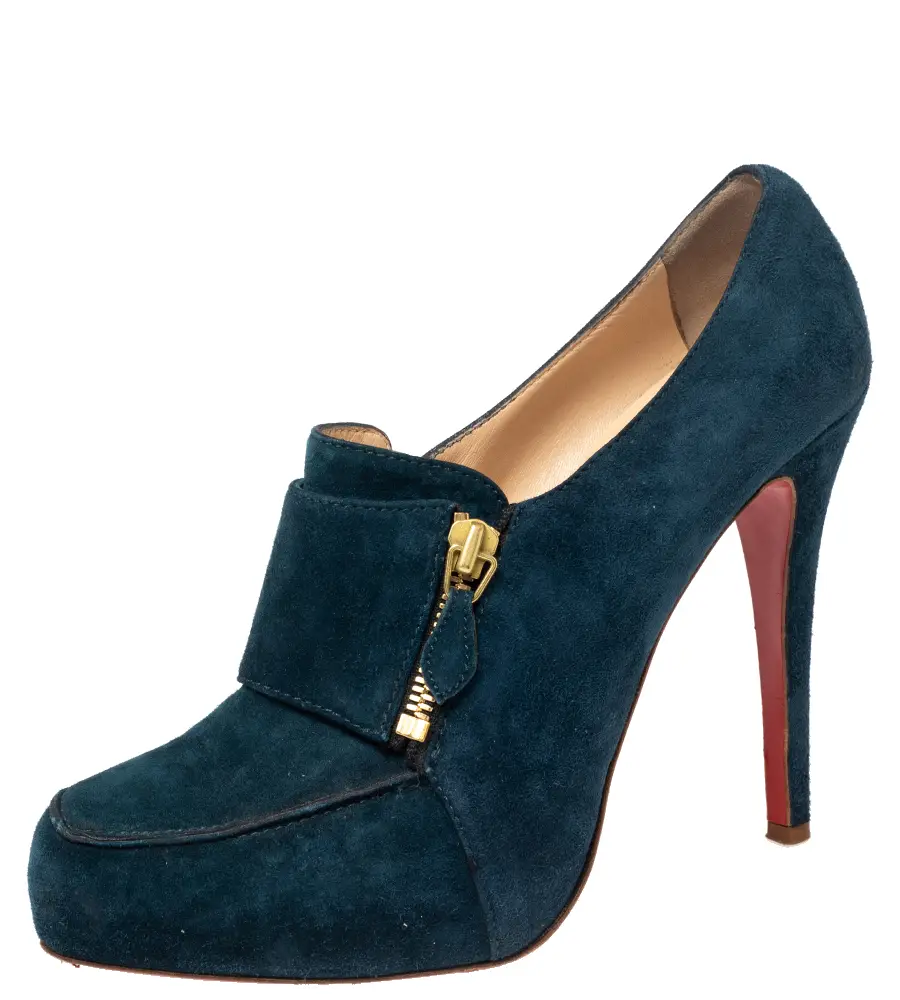 Christian Louboutin Teal Blue Suede Loafer Booties Size 39