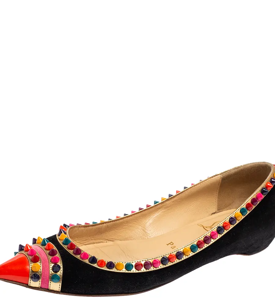 Christian Louboutin Black Suede Embellished Ballet Flats Size 35.5