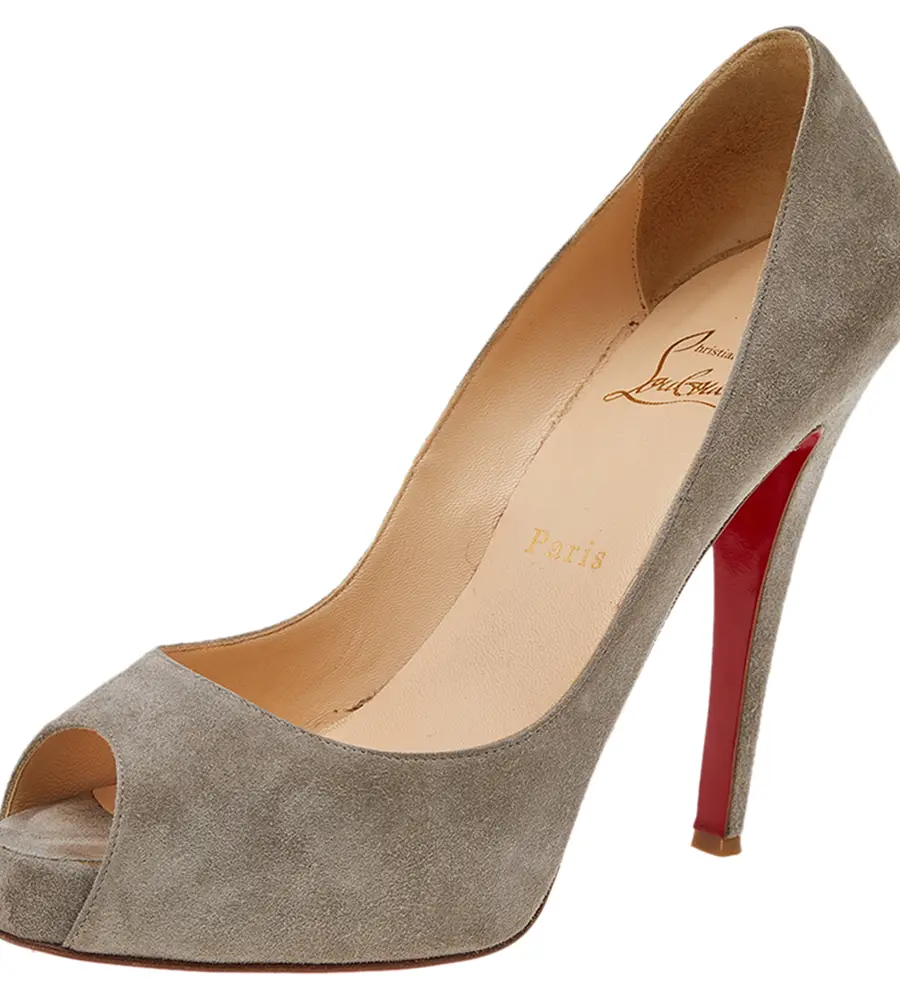 Christian Louboutin Grey Suede Prive Peep Toe Platform Pumps Size 38.5