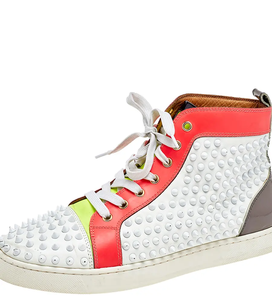 Christian Louboutin Multicolor Leather And Patent Louis Spikes Lace Up High Top Sneakers Size 43